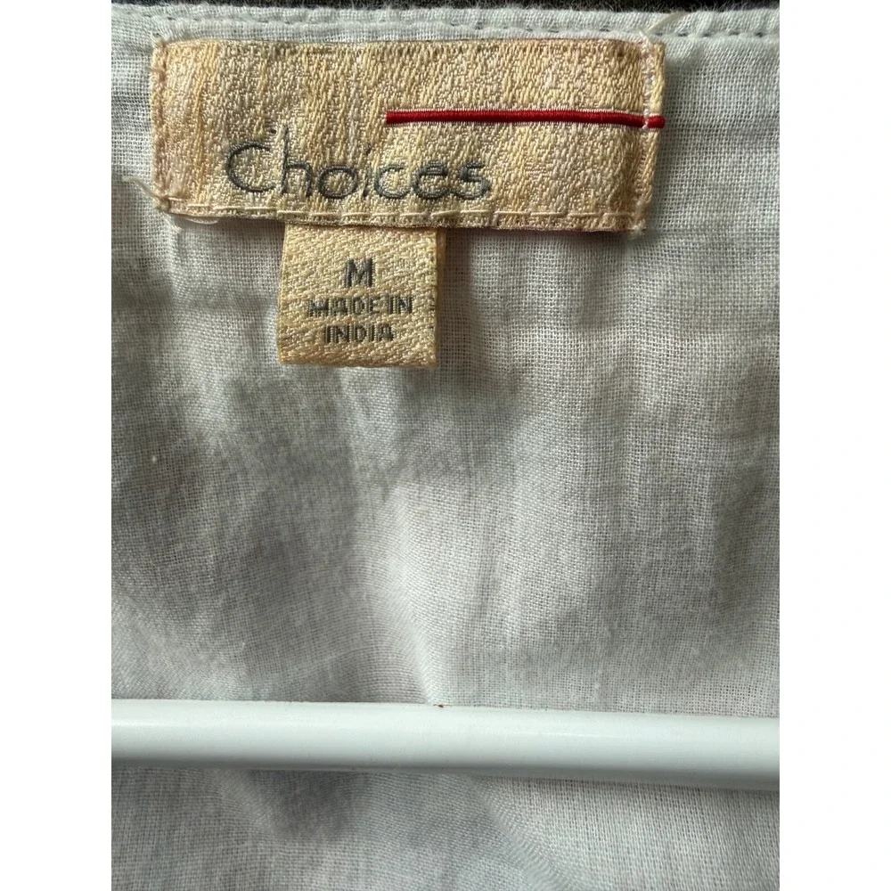 Choices Womens Red Blue Floral Patchwork Open Front Jacket Mirror Trim Size M